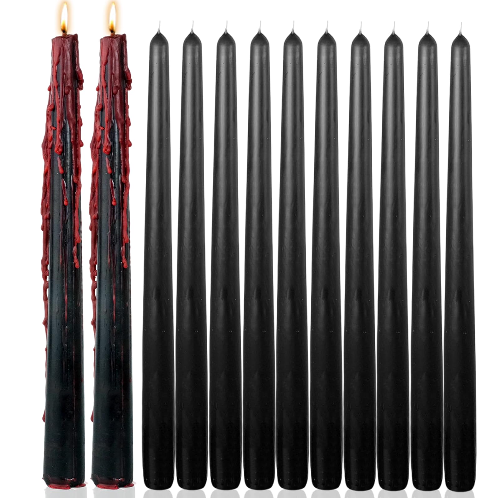 Photo 1 of 12 inch Black Bleeding Taper Candles Vampire Tears Candle Tall Unscented Tapered Candlesticks Spooky Blood Drip Candle Set for Halloween Party Gothic Home Decorations?Set of 12