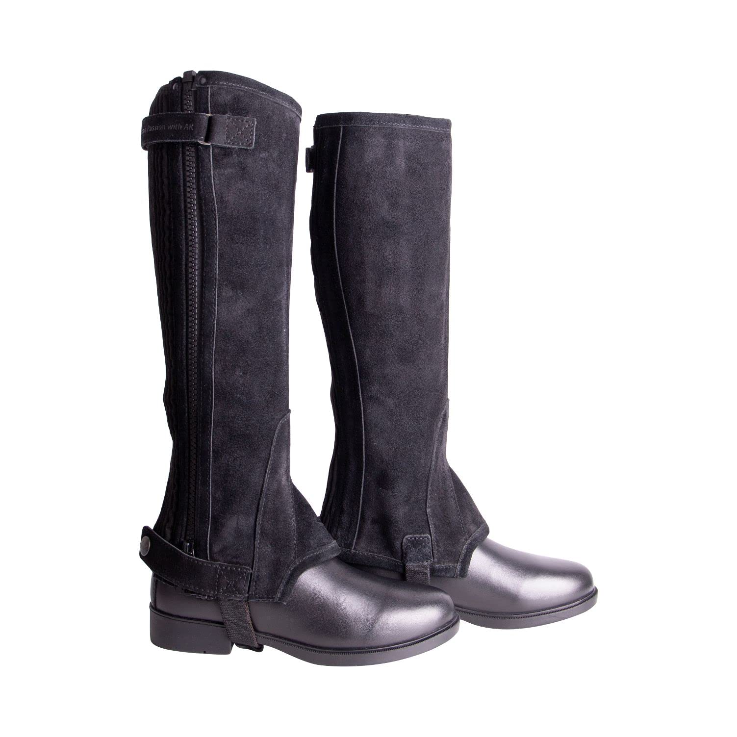 AK JUPITER Real Suede Horse Riding Half Chaps AKRS-2154 (Black, XL)