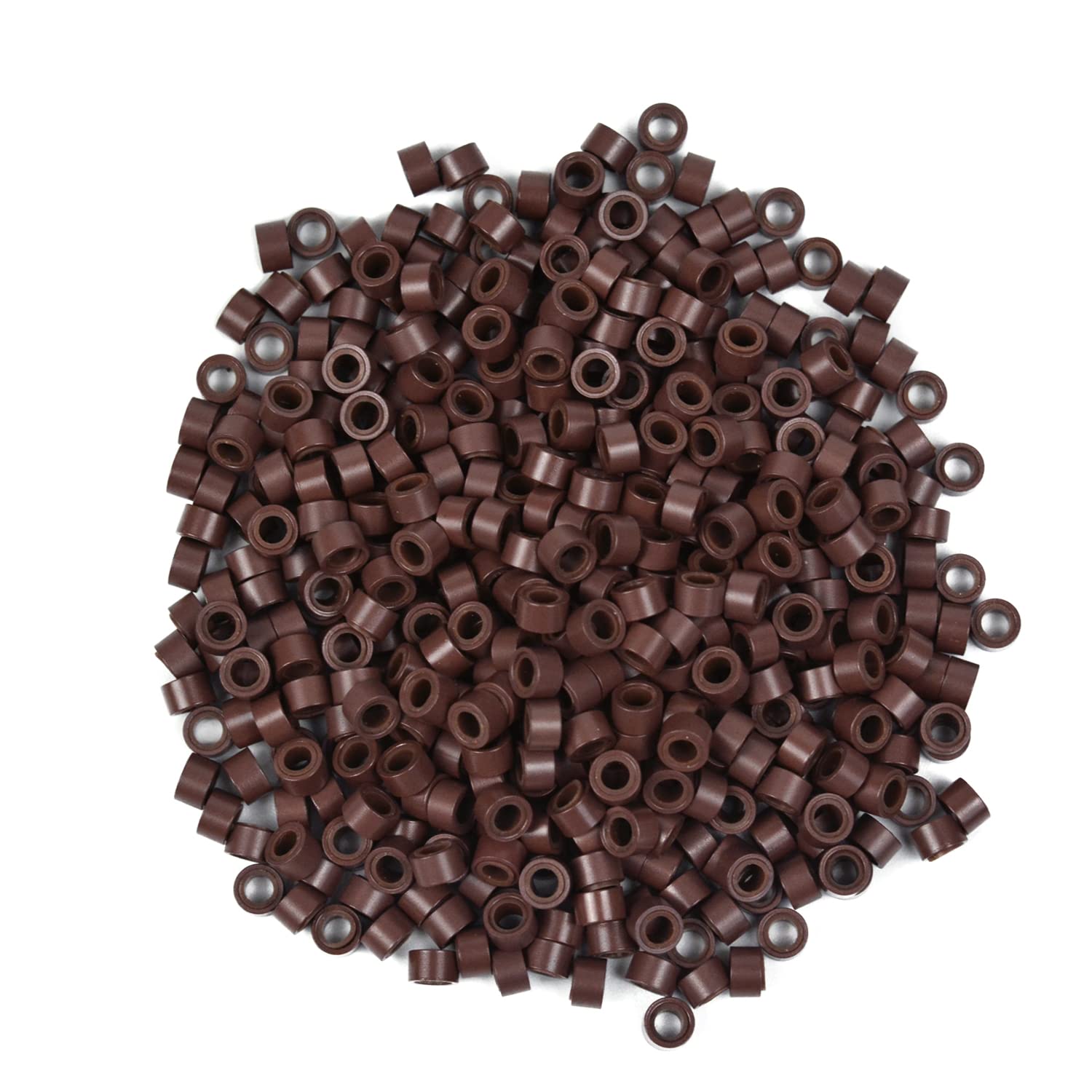 1000 Pcs 5.0mm Silicone Lined Micro Rings Links Beads for Bonding Hair Extensions (Brown)