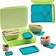 BentologyTM Green Bento Lunch Box Set w 5 Removable Nesting Containers- Adapt Inner Compartment Portion Sizes-Meal Prep Snack Holders for Back to School, Leakproof Durable & BPA Free- Dishwasher Safe