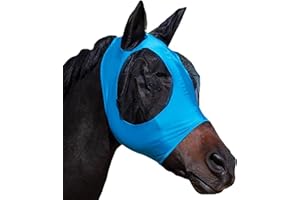 FKKsparkler Horse Fly Mask with Ears, Breathable Stretchy Horse Fly Mask, UV Fly Control Masks for Horses Blue