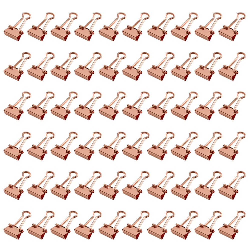 LELE LIFE Same Size Rose Gold Binder Clips, 60Pack Mini Paper Clamps, Rust-Proof File Paper Money Clamps, Binder Paper Clips for Office Home School, 0.59in 15mm â image 1