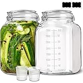 ComSaf Large Glass Storage Containers with Lids, 1.1 Gallon Glass Jar with airtight Lid for Rice, Wide Mouth Mason Jars with Measurement Mark, Flour Sugar Storage Containers 135oz, Set of 2, Square
