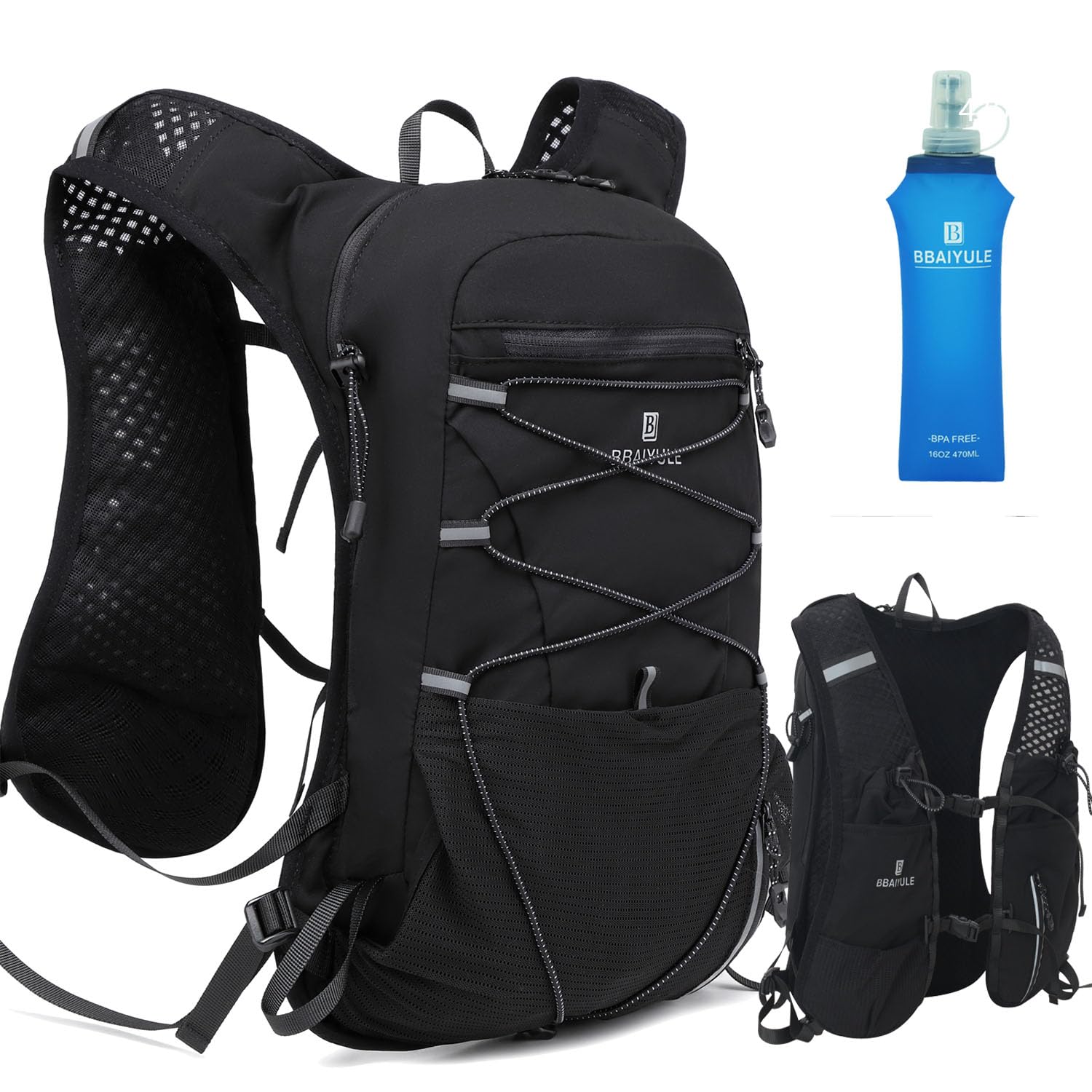 BBAIYULE Running Vest Backpack,Biking Outdoor Sport Multifunctional Camping Backpack Hiking Trail Running Cycling Race Marathon Vest Pack with 1 * 470ML Water Bottle