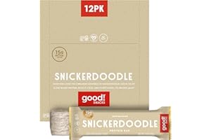 good! Snacks Snickerdoodle Vegan Protein Bar, Soy & Gluten Free, Plant Based, Low Sugar, 15g Clean Protein, Natural Healthy Superfood Snack, Kosher Friendly, For Athletes & Active Lifestyles, 12 Bars