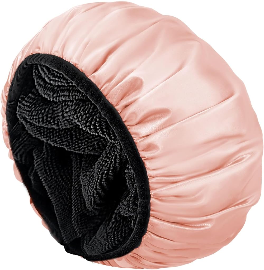 Aquior Shower Cap Extra Large for Women Three-Layer Waterproof Silk Satin