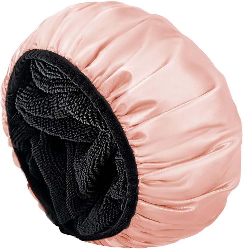 Aquior Shower Cap Extra Large for Women Three-Layer Waterproof Silk Satin