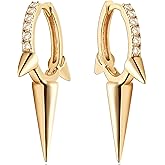 Mevecco Gold Dainty Dangle Hoop Earrings for Women 14K Gold Plated Delicate cute Geometric Triangle Cone Dangle Earrings