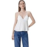 SUUKSESS Women V Neck Babydoll Tank Tops with Built in Bra Summer Cute Peplum Cami Going Out Tops