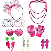 Boonbery 80s Costume Accessories Set for Women, 7PCS Party Supplies for Theme Party Halloween