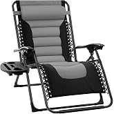 Best Choice Products Oversized Padded Zero Gravity Chair Recliner | Black/Gray w/ Pillow and Cup Holder Tray, Foldable Patio Lounge Chair Recliner for Decks, Beach, and Camping