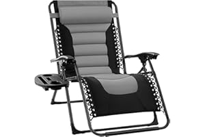 Best Choice Products Oversized Padded Zero Gravity Chair, Folding Outdoor Patio Recliner, XL Anti Gravity Lounger for Backyard w/Headrest, Cup Holder, Side Tray, Polyester Mesh - Gray