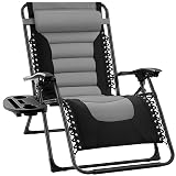 Best Choice Products Oversized Padded Zero Gravity Chair, Folding Outdoor Patio Recliner, XL Anti Gravity Lounger for Backyard w/Headrest, Cup Holder, Side Tray, Polyester Mesh - Gray