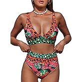 Hilinker Women's Leopard Bikini Swimsuits V Neck High Waisted 2 Piece Bathing Suits