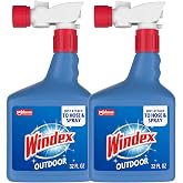 Windex Outdoor Glass &amp; Window Cleaner for All Garden Hoses, 32 oz (2-Pack) | No Wiping Needed, Concentrated Formula for Cleaning Windows, Patio Furniture &amp; Brick, Won't Harm Plants or Siding