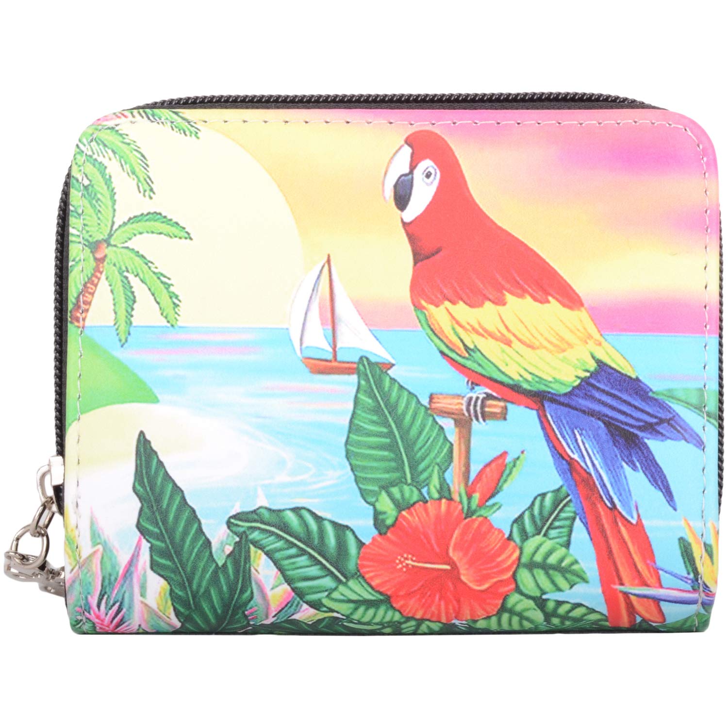 Womens Small Faux Leather RFID Protected Money Credit Card Animal Purse - Parrot
