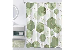 Litabel Sage Green Modern Shower Curtain for Bathroom, Geometric Art Decor Waterproof Bath Curtain, Abstract Fabric Shower Curtain Sets for Home Decor, 72x72 Inch