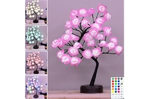ELNSIVO 18 Colors Rose Tree Lamp, Color Changing Multicolor Rose Table Lamp with Remote, Pink Flower Lamp Girls Gift for Mother’s Day, Lighted Tabletop Tree for Christmas Valentine’s Day Wedding Decor
