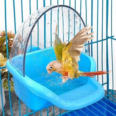 Lanfly Bird Bath for Cage Budgie Parrot Cage Hanging Water Bowl Tray