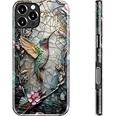 DEENAKIN for iPhone 16 Pro Case - Wireless Charging Compatible - Dual-Layer Hard Shell & Silicone Cover - Protective Phone Case with Trendy Cute Designs for Women - Hummingbird Floral