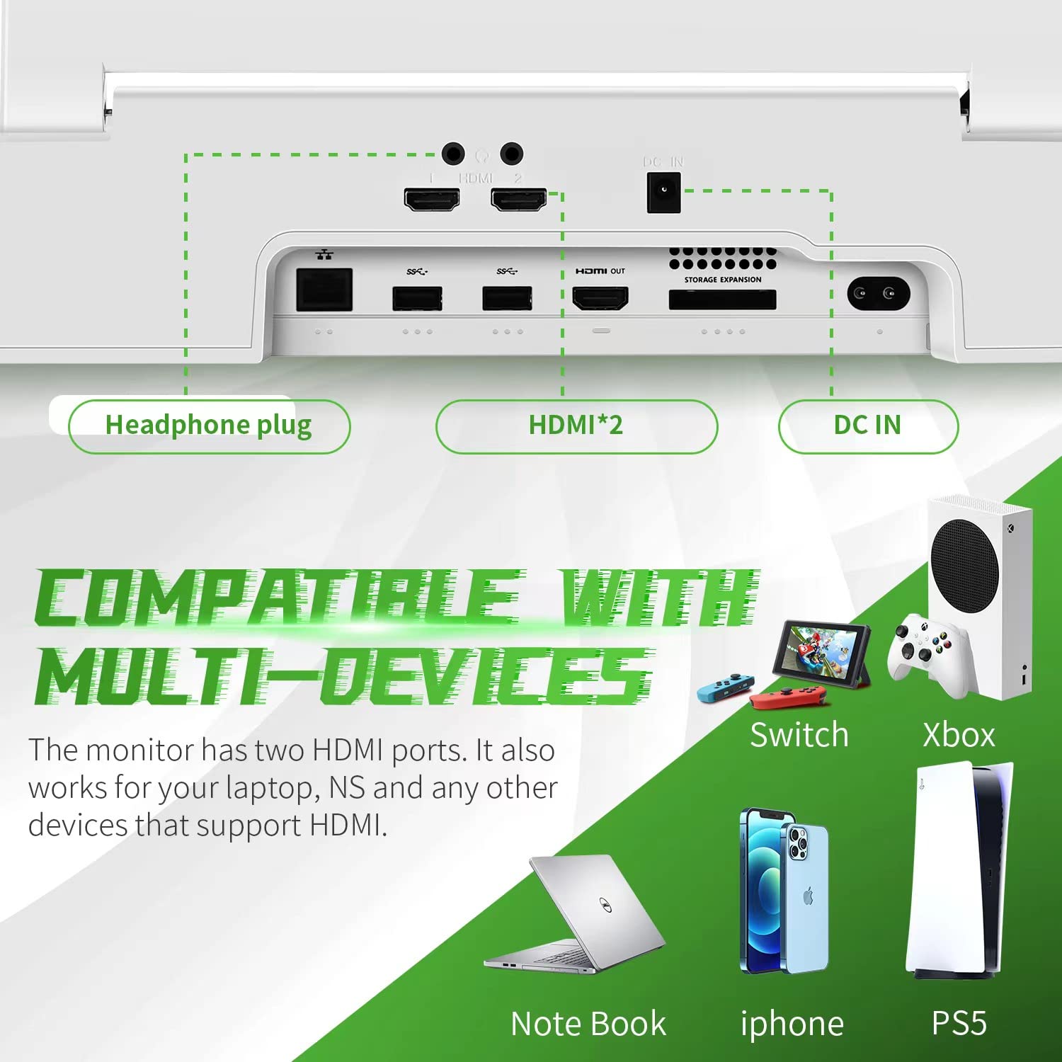 G-STORY 12.5‘’ Portable Monitor for Xbox Series S, 1080P Portable Gaming Monitor IPS Screen for Xbox Series S（not Included） with Two HDMI, HDR, Freesync, Game Mode, Travel Display