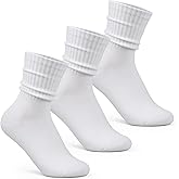 KALIONE 3 Packs Cotton Casual Socks for Women, Women's Scrunch Crew Socks, Retro Solid Slouch Mid Calf Socks, Boot Calf Chunky Ribbed Cozy Slouchy Socks, Size 5-11