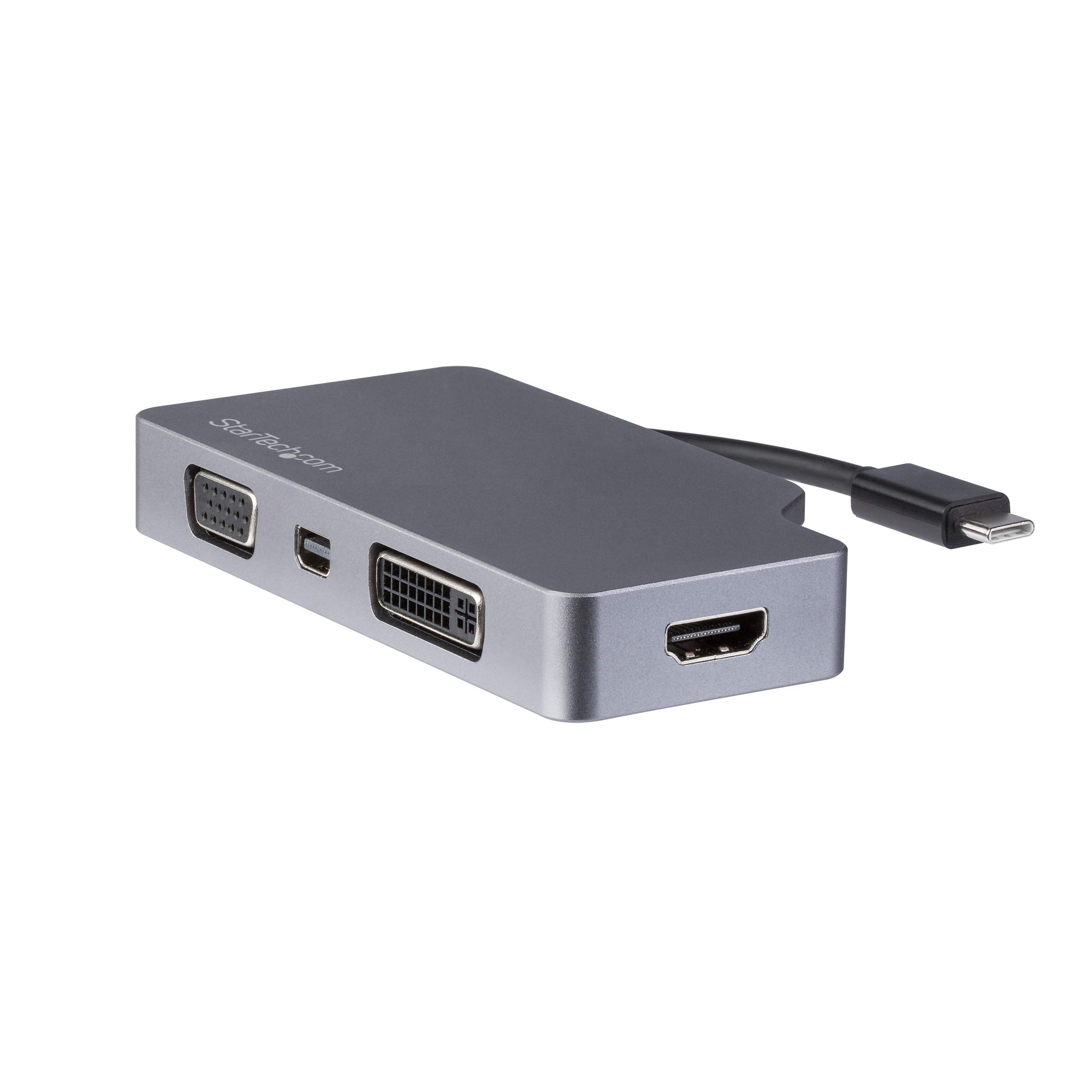 StarTech.com USB C Multiport Video Adapter with HDMI, VGA, Mini DisplayPort or DVI - USB Type C Monitor Adapter to HDMI 1.4 or mDP 1.2 (4K) - VGA or DVI (1080p) - Space Gray Aluminum (CDPVDHDMDPSG)