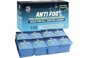 YOGO VISION Anti Fog Wipes for Glasses Pre Moistened Cleaner Lens Wipes for Screens, Binoculars, Face Sheilds, Ski Masks, Swim Goggles, Individual Wrapped Antifog for Eyeglass Cleaner (100 Pack)