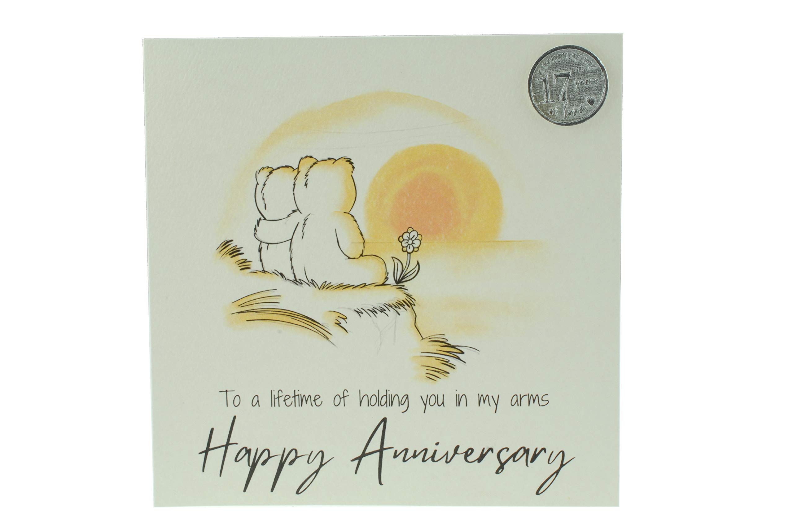 Cute 17 Year Anniversary Card, Sunset Bears – Free Metal 17th Anniversary Love Token Gift (gc-annisunset17)