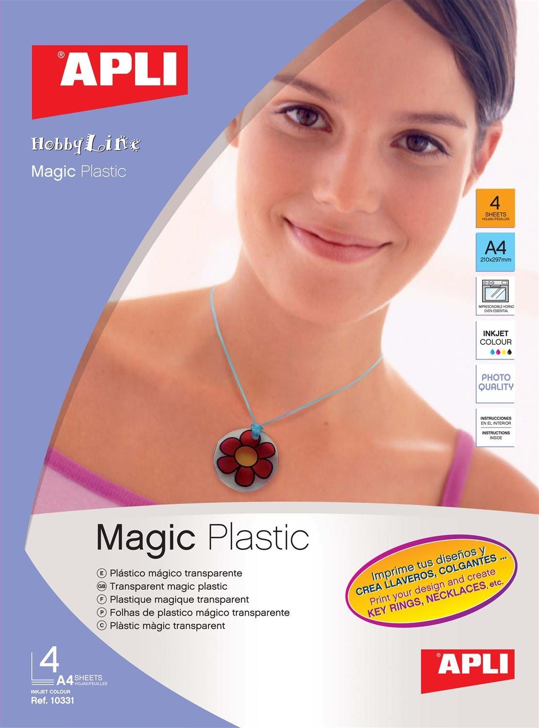 APLI 10331 4 Sheets A4 Clear Magic Plastic Manual Activity Compatible with Ink Jet Printers