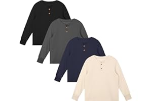 Resinta 4 Pack Toddler Boys Henley Long Sleeve Shirts Boys Waffle Henley Knit Thermal Tops for Daily Wear Running Outdoors