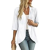 MLXSJ Women's Lightweight 3/4 Sleeve Cardigan Summer Casual Open Front Ruffle Cardigans