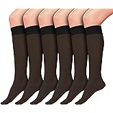 Sheer Knee High Socks, 6 Pairs 20D Premium Silky Soft Nylon Stockings Control Top Reinforced Toe