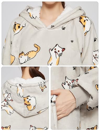 KFUBUO Wearable Blanket Hoodie for Adults Sherpa All Patterns Cat