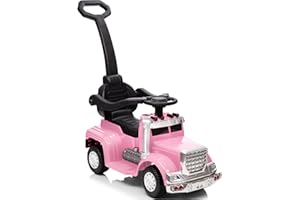Outfunny 3-in-1 Ride on Push Car for Toddler with Handle, Toddler Ride on Toy for Girls Aged 1-3, Stroller Sliding Walking Car w/Music, Horn and Lights - Pink