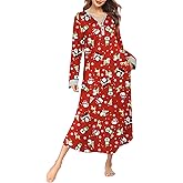 Ekouaer Womens Nightgown Long Loungewear V Neck Nightshirt Sleepwear Full Length Sleepshirt with Pockets
