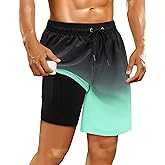 Mens Swim Trunks with Compression Liner Mens Bathing Suit 7 Inch Inseam Quick Dry Mens Board Shorts Men's Swimwear Men