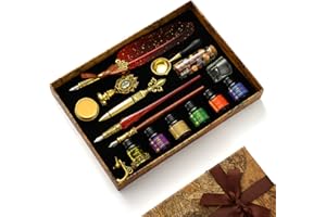 Joyeee Red Feather Pen and Ink Set, Vintage Pen & Sealing Wax Stamp Set, Calligraphy Set Wedding Signature Pen for Beginners & Enthusiasts, School Writing & Art Supplies #85