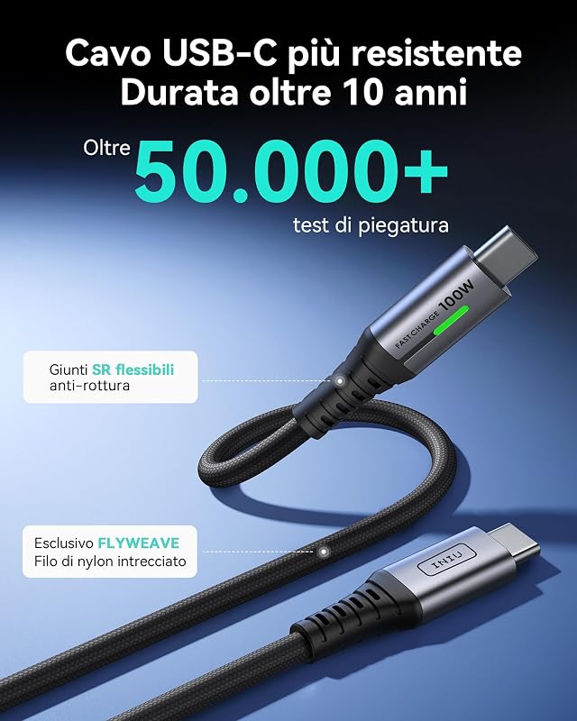 Cavo USB C a USB C 100W, 2m Cavo USB Type-C PD 5A Ricarica Rapida