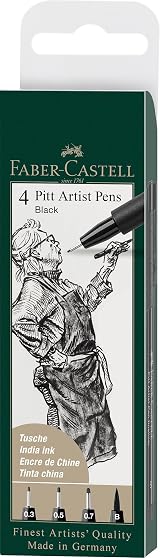 Faber-Castell Pitt Artist Pen India Ink Black Wallet of 4