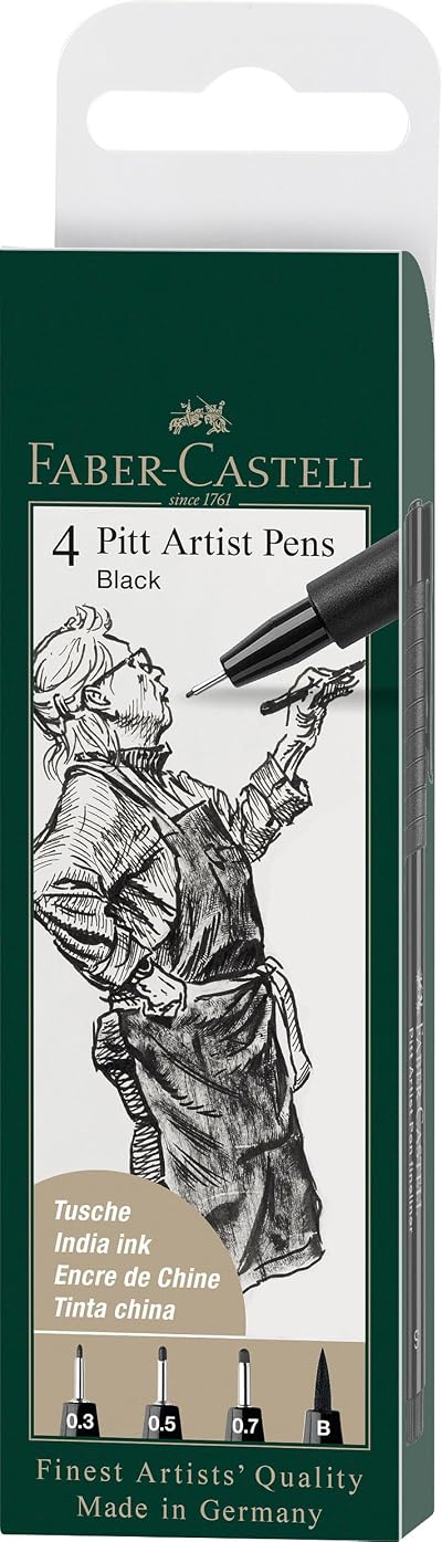 Faber-Castell Pitt Artist Pen India Ink Black Wallet of 4