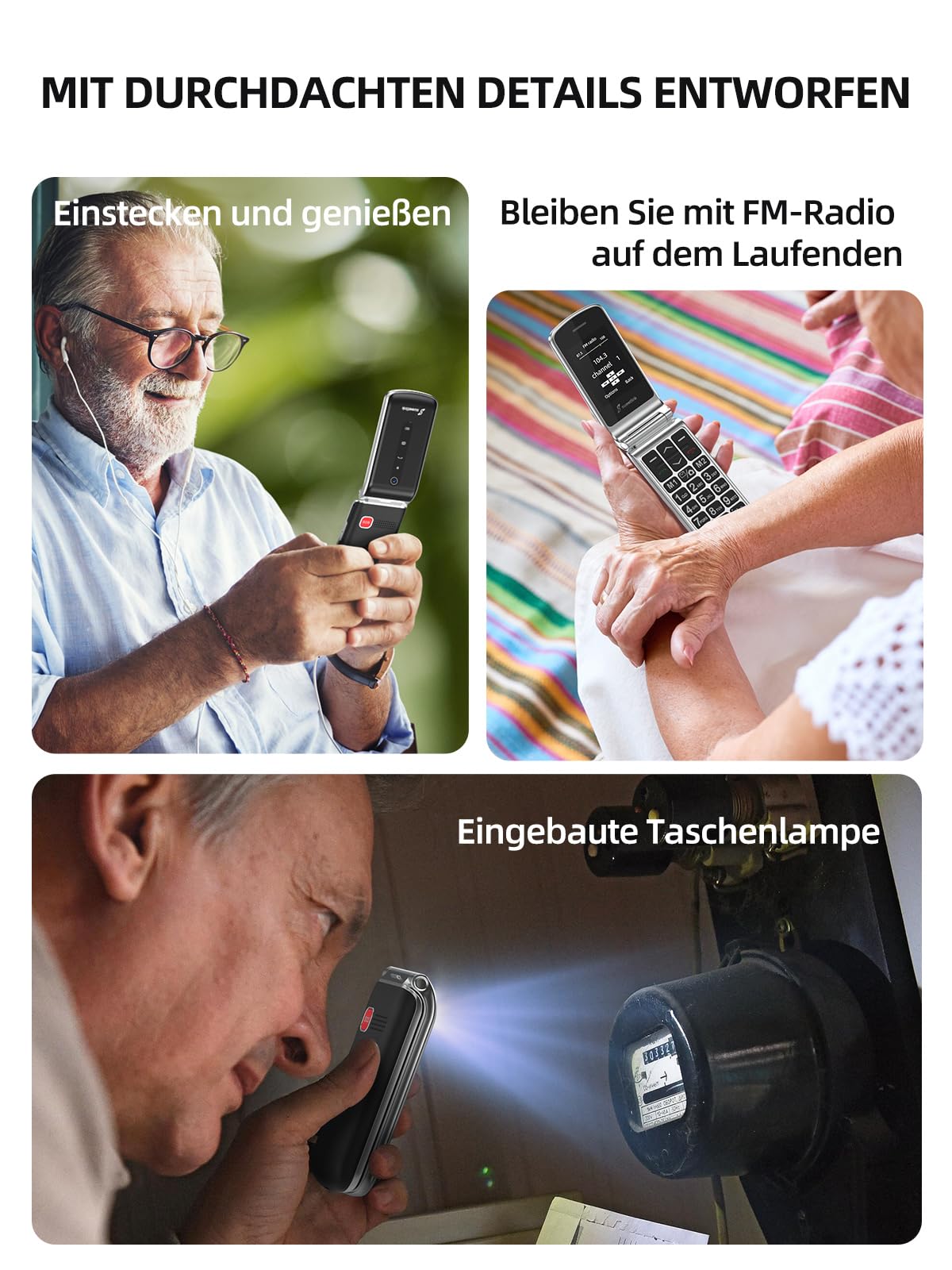 SweetLink F1 Seniorenhandy Ohne Vertrag, Klapphandy Mit Großen Tasten, 1000 mAh Akku, FM Radio, 2,4 Zoll Display, Dual SIM, 5 SOS Notruftaste für Senioren