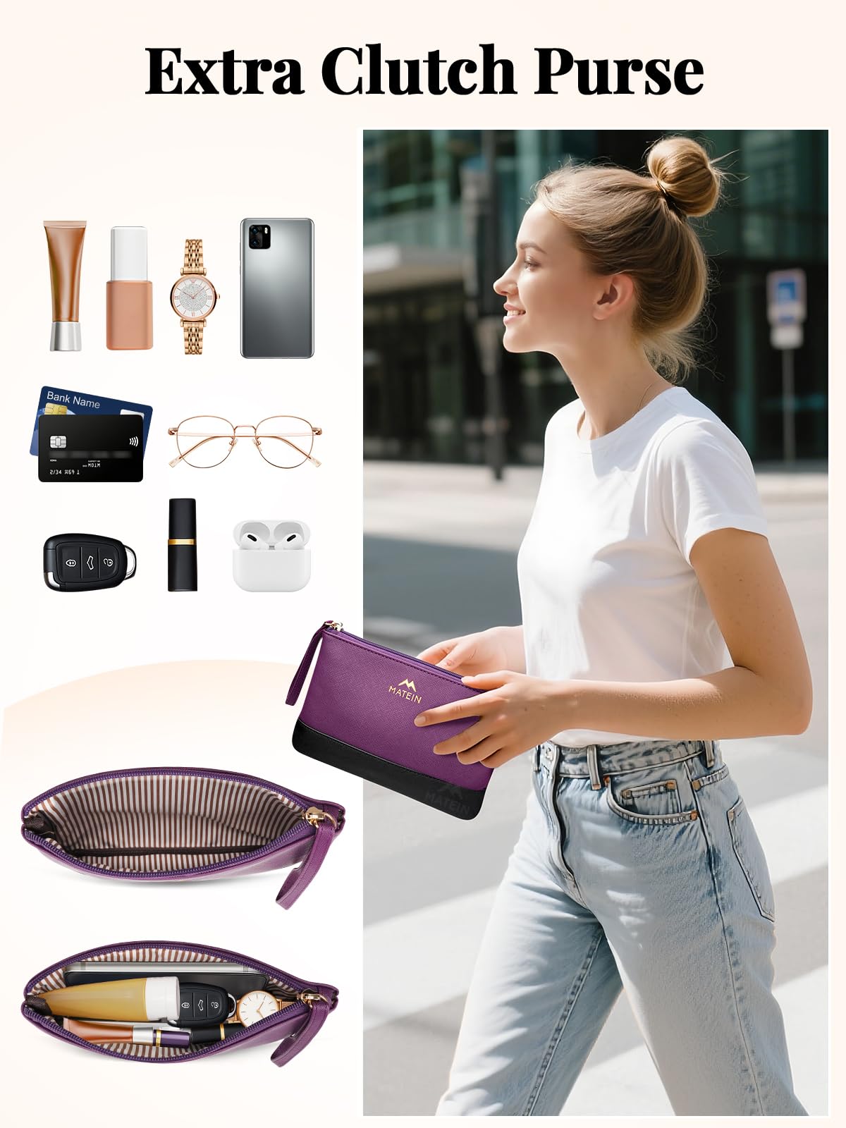 MATEIN Lunch Tote Bag for Women, 15.6 Inch PU Leather Laptop Briefcase with Insulated Lunch Compartment, Large Capacity Professional Computer Work Handbag with Purse for Office Nurse Teacher, 2 Sets