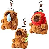 ROBOHOOK Cute Keychain 3Pcs Capybara Keychain Cute Plush Capybara Peluche for Party Backpack Birthday Gifts (Turtle Bag Strawberry Hat Snot Style)