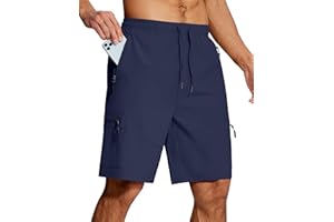SERAMY Mens Hiking Cargo Shorts 9 Inch with Zipper Pockets Quick Dry Stretch Lightweight Drawstring for Outdoor Fishing