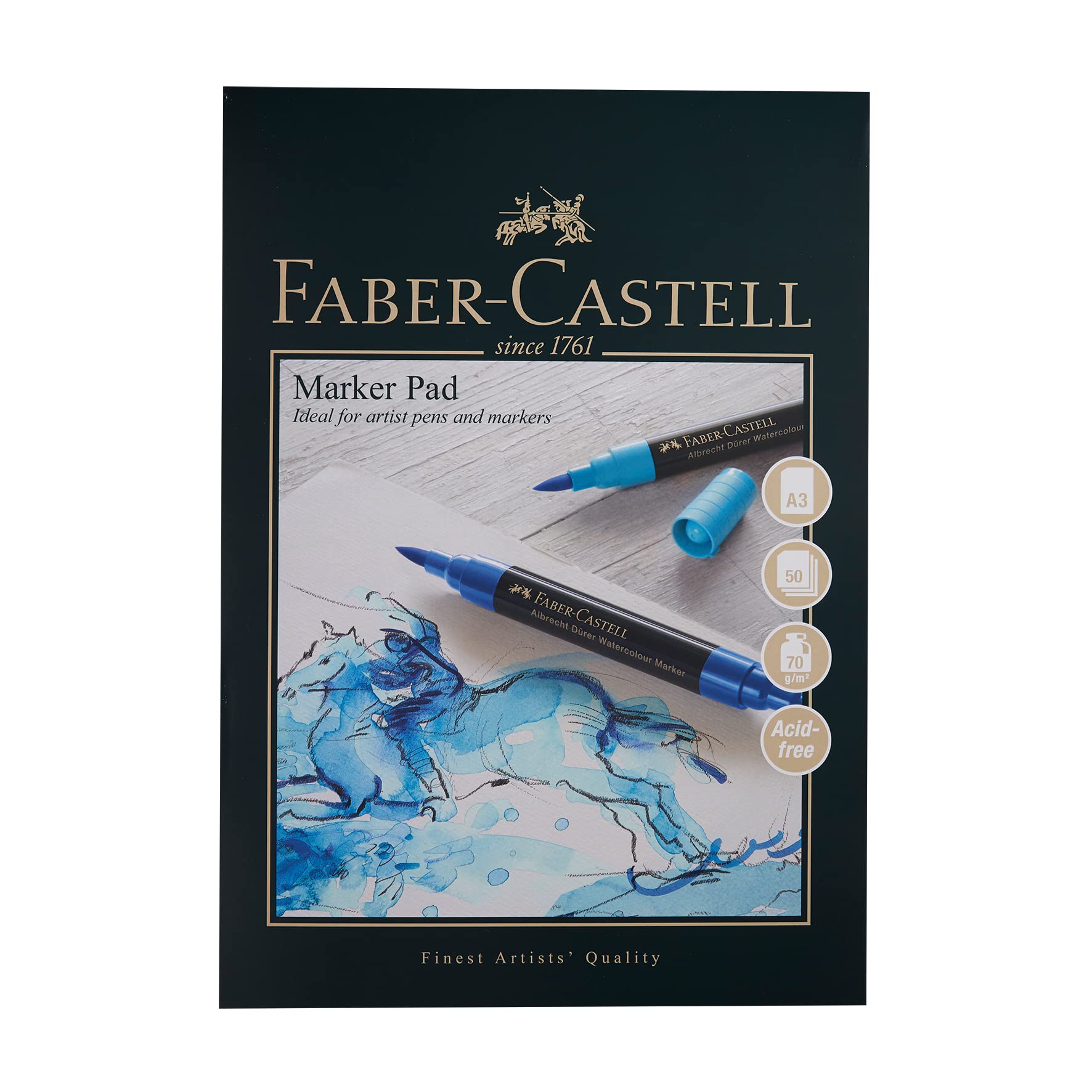 Faber-Castell Art & Graphic Marker Pad, A3, Acid Free Gummed Paper, 70 GSM, 50 Sheets for Pitt Pens, Markers, Watercolour and Pencils, Fineliners, Sketching, Art, Craft, Home, School, Students — image 1