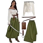 YEJINCUN Renaissance Costume Women 5pcs/sets Peasant Blouses Long Skirt Pirate Medieval Viking Accessories Halloween Costumes