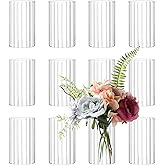 12Pcs Glass Cylinder vases for Centerpieces, 6 Inches Clear Ribbed Bud Vases for Wedding Decorations,Floral Vase Bulk Flower vases,Tall Glass Hurricane Candle Holder for Table Shelf, Party(Ribbed)