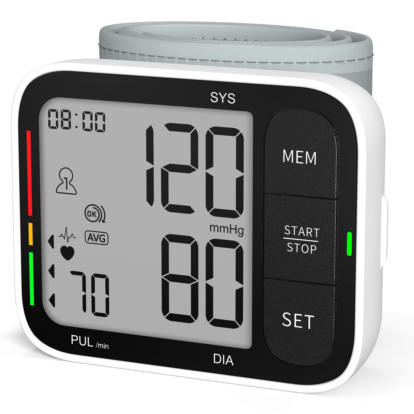 KIKEANG Blood Pressure Cuff Wrist, Universal Bp Cuff(5.3-8.4in) Large LCD Display 2 Users Total 240 Memories, 2 AAA Batteries & Carrying Case Included