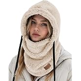 LOMON Balaclava Ski Mask Sherpa Hood Fleece Winter Face Mask Cold Weather | Thermal Ski Mask for Men and Women,Adjustable Drawstring,Neck Warmer,Winter Face Cover,Windproof &amp; Warm,Skiing &amp; snowboarding